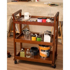 DJAR Rolling Art Cart with Silicone Pad, Solid Beech Wood Utility Cart with Caster Wheels, for Adults, Artists, Walnut