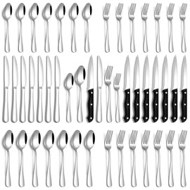 PHILIPALA Silverware Set, 48-Piece Flatware Set with Steak Knives for 8, Stainless Steel Mirror Cutlery Include Forks Spoons and Knives Set, Dishwasher Safe Utensils Set for Home Restaurant