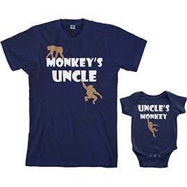 Threadrock Monkey's Uncle Infant Bodysuit & Men's T-Shirt Matching Set (Baby: 12M, Navy|Men's: L, Navy)