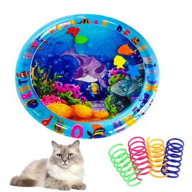 Asheyya Cat Water Sensory Play Mat, Summer Pet Water Sensory Mat, Kitten Teaser Toys with 4PCS Cat Springs for Cats to Play Alone