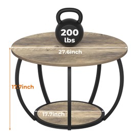 GreenForest Round Coffee Table with Storage, 27.6 inch Small Living Room Tables with Adjustable Feet, 2-Tier Farmhouse Center Table for Home Office, Gray Wash