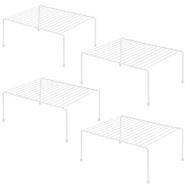 Kitchen Cabinet Storage Shelf Rack/Plastic Feet - (13.1 x 10.2 Inch) - Steel Metal - Rust Resistant Finish - Cups, Dishes, Cabinet & Pantry Organization (4, White)