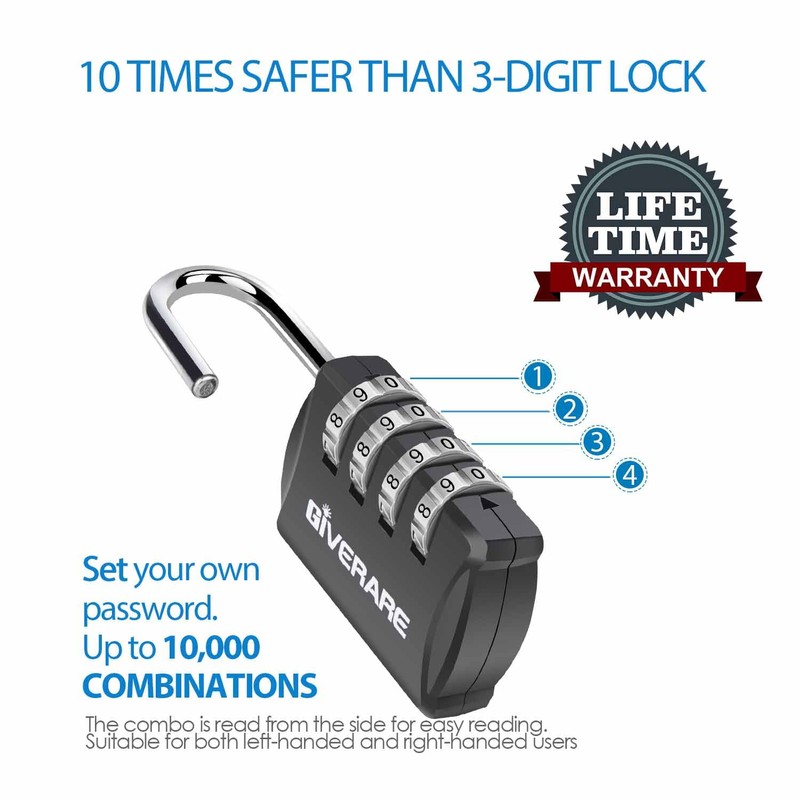 GIVERARE 4 Pack Combination Lock, 4-Digit Padlock Keyless, Resettable Luggage