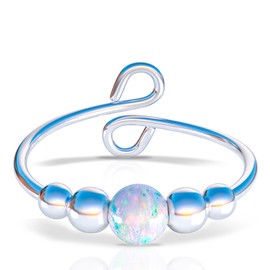 Anxiety Rings For Women - Setrling Silver Fidget Rings For Anxiety Meditation Rings (White Opal, sterling-silver)