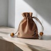NUTFORD Zen Style Drawstring Burlop Pouch with Real Wood Beads