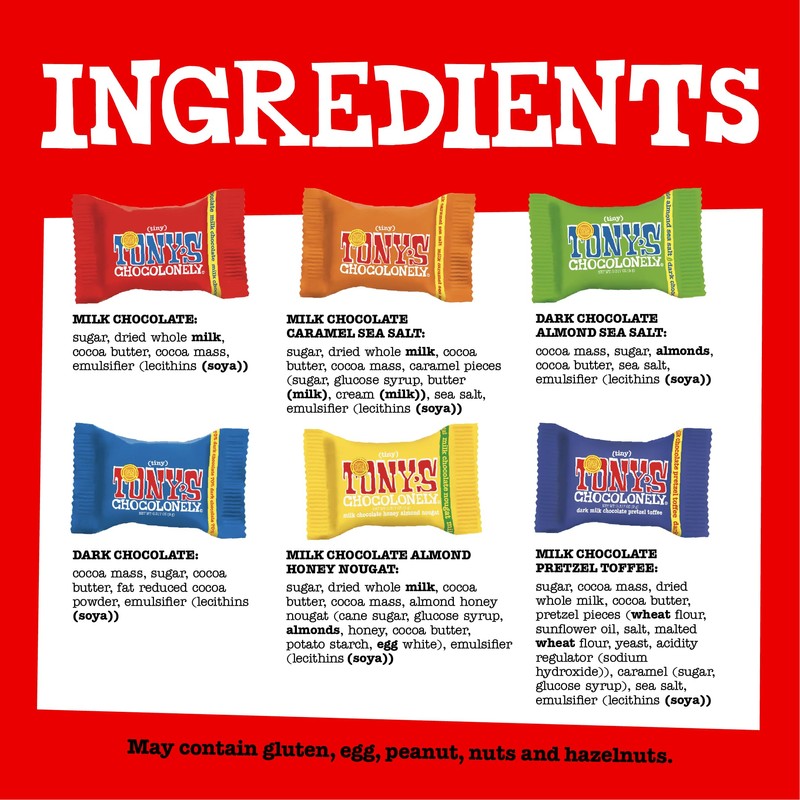 Tony’s Chocolonely Assorted Chocolate Candy Pieces, Belgian Milk & Dark