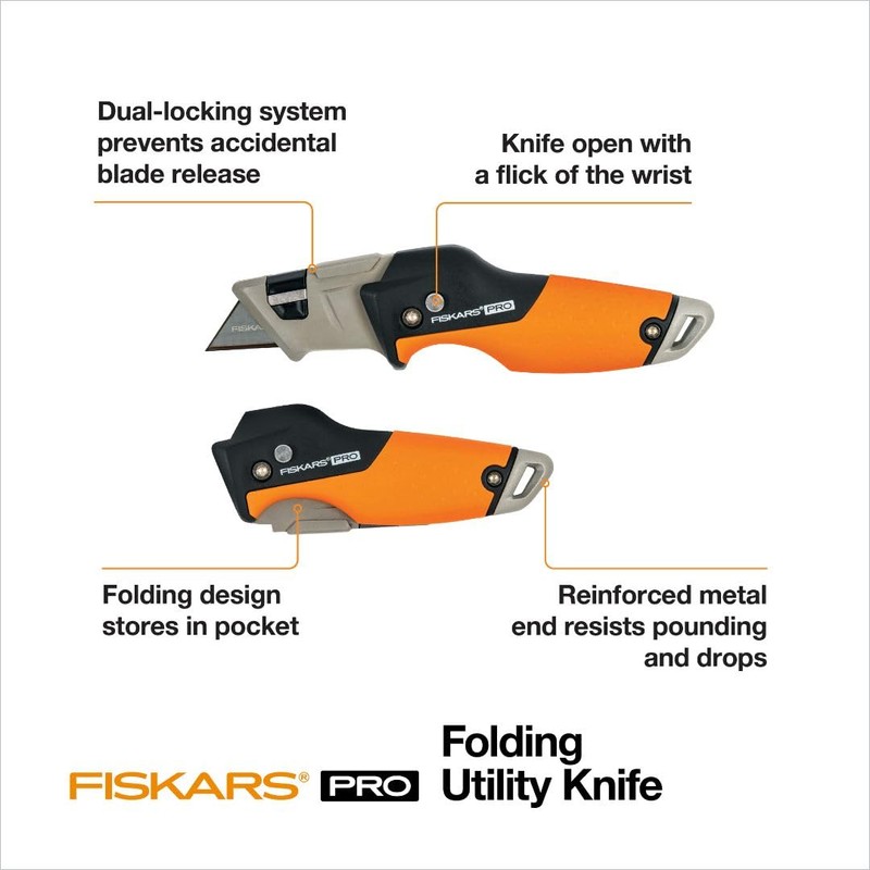 Fiskars Pro Folding Utility Knife, Dual-Lock, 4.5" Folded Size