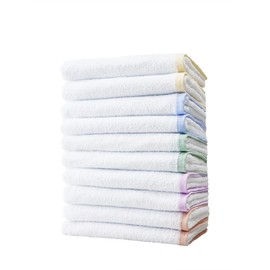 Kosugizen Value Face Towels, Hem Color, 13.4 x 31.5 inches (34 x 80 cm), 5 Colors, Set of 10