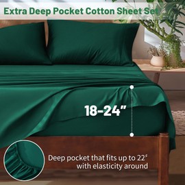 Overket Extra Deep Pocket King Sheets 18-24 Inch 100% Egyptian Cotton 1000 Thread Count Sateen Weave Soft Breathable 4 Pieces（King，Dark Green）