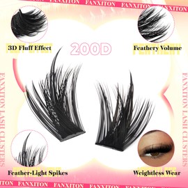 Volume Lash Clusters with Spiky Manga Lash Clusters 200D Eyelash Clusters 10-18MM Thick D Curl Cluster Eyelash Extensions 3D Wispy Cluster Eyelash Extensions by FANXITON