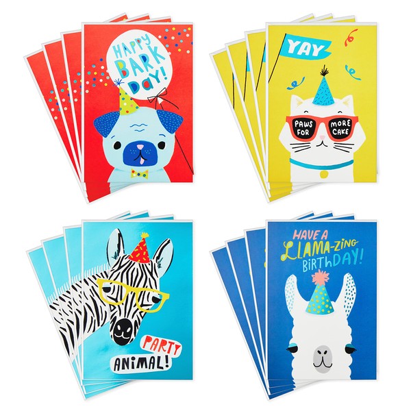Hallmark Birthday Cards Assortment, 16 Cards with Envelopes (Party Animals)