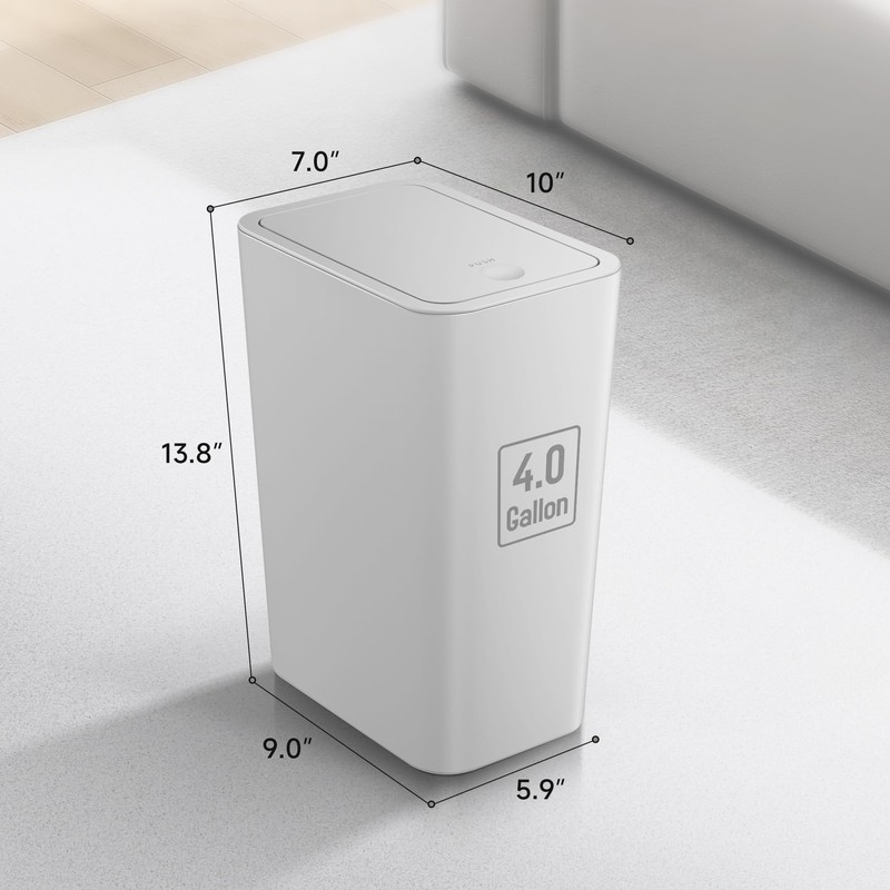 TIPGO Bathroom Trash Can with Lid, 4 Gallon / 15