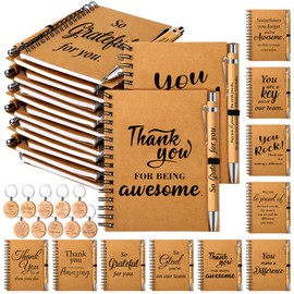 Qeeenar 180 Pcs Christian Gifts Bible Notebook Employee Appreciation Gifts Spanish Christian Gift Bulk Inspirational Pocket Kraft Notebooks with Bamboo Pens and Wooden Keychains(Inspirational)
