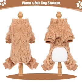 Dog Sweaters for Small Dogs Fleece Small Dog Pajamas Pet Clothes Cat Sweater Fall Winter Warm Puppy Clothes Boy Girl Doggie Outfits Jumpsuits for Chihuahua Yorkie,Khaki,M