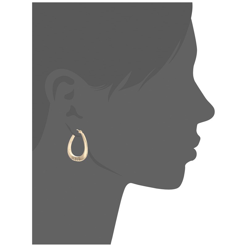 GUESS "Basic" Gold Small Oval Logo Hoop Earrings