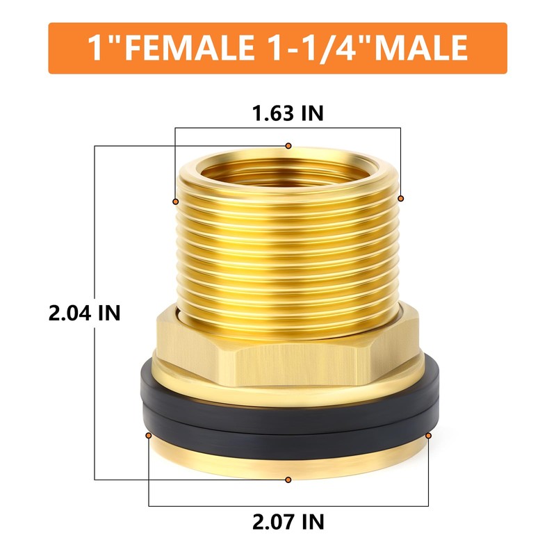 GASHER 1PCS Brass 1" Female 1-1/4" Male Bulkhead Tank Connector