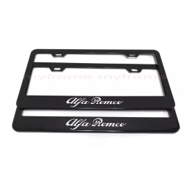 LICENSE PLATE FRAME SHOP 2PCSxAlfa Romeo BLACK Metal License Plate Frame with Screw Caps