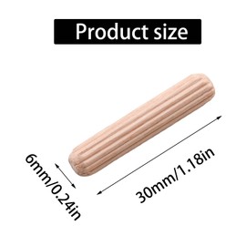 Adyoney 48Pcs 6mm x 30mm / 1/4 Inch x 1.18 Inch Wooden Dowel Pin Fluted Beveled Ends Wooden Pegs Support Shelves