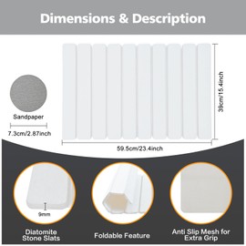 Foldable Stone Bath Mat, Diatomaceous Earth Shower Mat, Non-Slip Absorbent Quick Drying Bathroom Floor Mat, Luxury Bath mat for Bathroom Kitchen Bathtub, 23.4 * 15.4'' White