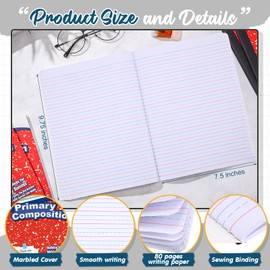 Fulmoon 24 Primary Composition Notebook, Grade K-2 Journal Wide Ruled Paper, 80 Pages, Marble Cover, 7-1/2" x 9-3/4" Primary Writing Notebook for Kindergarten Preschool, Kid 1st 2nd Grad (Red Color)