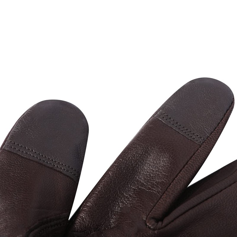 Harssidanzar GM040EU Men's Leather Gloves Fleece Lining Touchscreen, brown