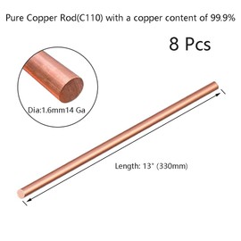 13" Length Pure Copper Round Rod 1.6 mm Dia,14 Gauge Bare Copper Cu Metal Rod for Metal Craft Hobbies(8 Pcs)