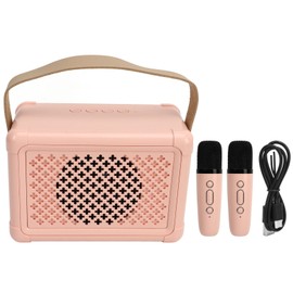 Mini Karaoke Machine with 2 Wireless Microphones Portable Bluetooth Speaker Karaoke Machine Set for Home Party Wedding Camping Pink