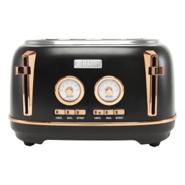 Haden Dorset 4 Slice Wide Slot Stainless Steel Toaster with Adjustable Browning Control & Non-Slip Feet, Black & Copper