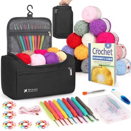 Reessy Crochet Kit, 88PCS Crochet Kits for Beginners Adults Include Instructions Crochet Hooks 15Pcs × 25g Yarn Storage Bag and Knitting Accessories, Complete Beginners Crochet Kit - Black