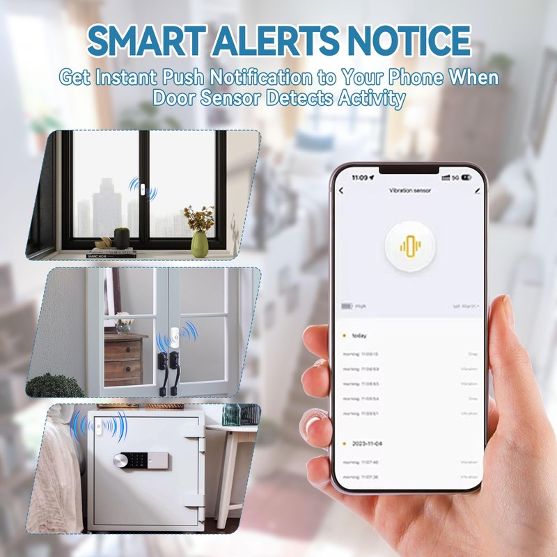 WiFi Vibration Sensor, Wireless Glass Break Detector, Mini Window Alarms