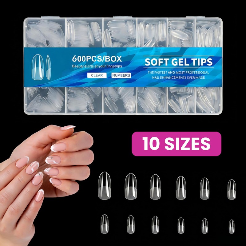 TRIXES Extra-Long Acrylic Nail Extensions - Oval, 10 Sizes -