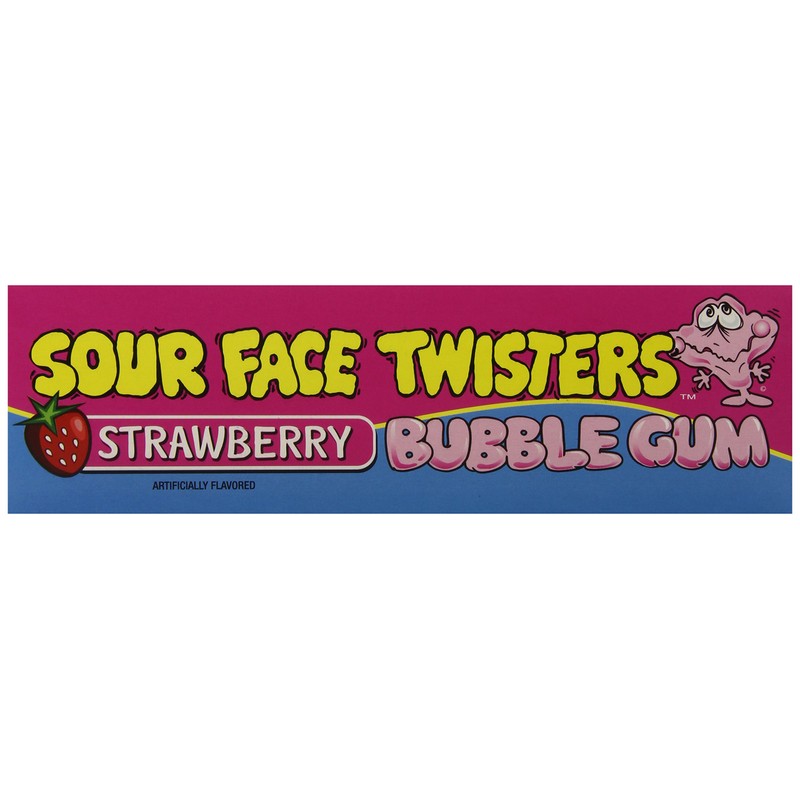 Face Twisters Sour Bubble Gum Straws, Strawberry, 2 Ounce (Pack