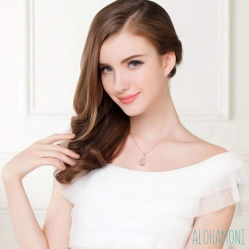 ALOHAMONI Pink Opal Necklace Cubic Zirconia CZ Diamond Pink Gold