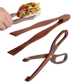 Liobelon 2 Pieces Bamboo Toaster Tongs and Wooden Scissor Tongs Reusable Wood Cooking Tongs Baking Tools Wooden Kitchen Toast Tongs for Cheese Bacon Muffin Fruits Bread