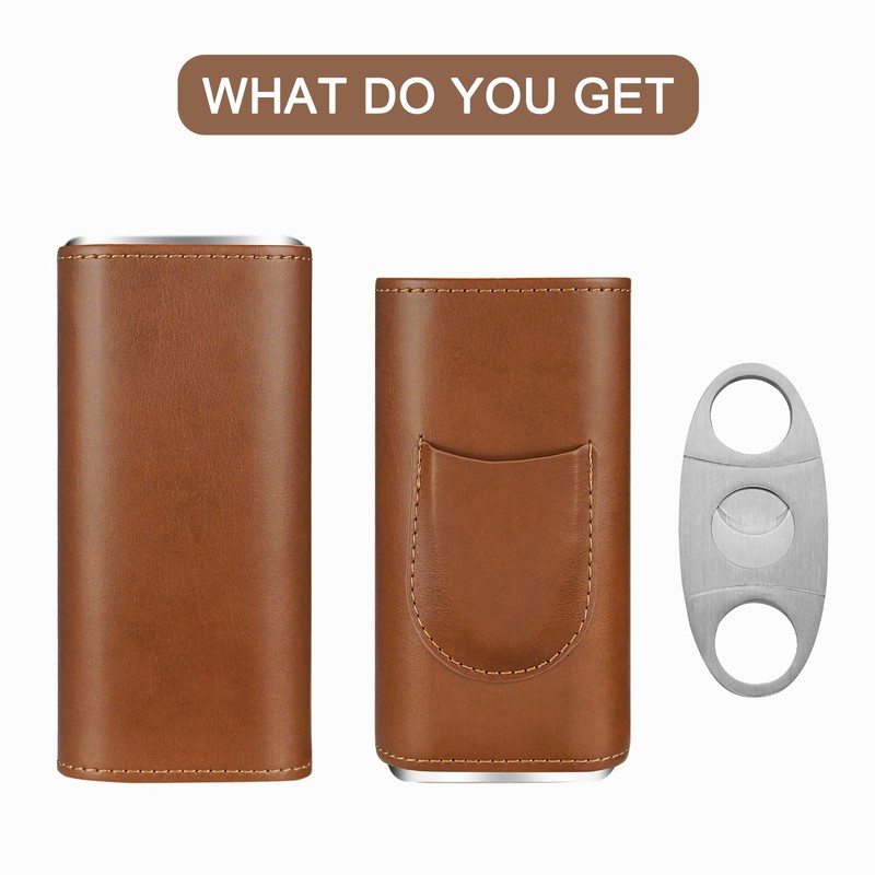 3-Finger Leather Cigar Case with Cutter Cedar Wood Lined Cigar