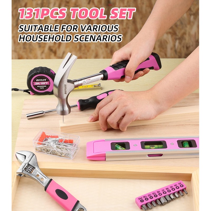 DIFFLIFE Tool Set Pink-131 Piece - General Household Hand Tool