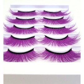 MISSLADY Colored Lashes 3D Faux Mink Purple Eyelashes Purple Lashes Strips (FM-307, 14-20mm, Purple, 5 Pairs)