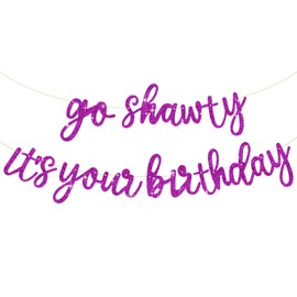 TONIFUL Purple Go Shawty It's Your Birthday Banner - NO DIY - Hip Hop Theme Glitter Happy Letter Banner - Pre-Strung - Purple Rap Theme Man Women Party Decoration