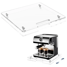 PUDASTO Appliance Sliders with Rubber Wheels, 14" x 13" Acrylic Coffee Pot Slider Tray for Countertop Moving, Sliding Tray for Coffee Maker, Stand Mixer, Toaster & Heavy Kitchen Appliances (Clear)