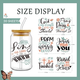 INCOK Rub-on-Transfers zum Basteln – 20 Blatt Bibelvers Wildblume UV DTF Cup Wraps für 473 ml Gläser, christliche Motivationszitate Libbey Cup UVDTF Aufkleber DIY religiöse Geschenke