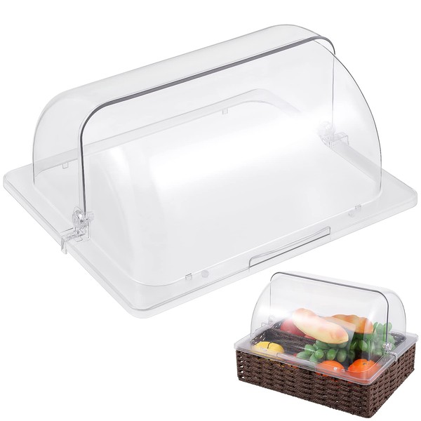 DOITOOL Chafing Dish Cover Roll Top Bakery Pan Display Cover Plastic Clear Desert Cloche Display Cake Plate Serving Platter Cover for Cake Cupcake Exhibition Case