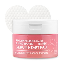 TENZERO Pink Hyaluronic Acid Niacinamide Serum Heart Pad 50ea, Hydrating & Brightening Glowing Face Toner Pads, Korean Facial Radiance Pads, Dry Skin, 150g