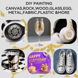 TRANSON 2 Gold, 2 Silver, 2 Black and 2 White Paint Markers Brush and Fine Dual-tip Acrylic Paint Marker Set for Rock Painting Glass Canvas Wood Leather Ceramic Painting