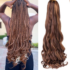 COOKOO 22 Inch French Curls Braiding Hair for Crochet Box Braids with Curly Ends 9 Packs Loose Curly Braids Extention Spanish Curly Crochet Hair Wavy Crochet Braids Hair Extensions 30M33#