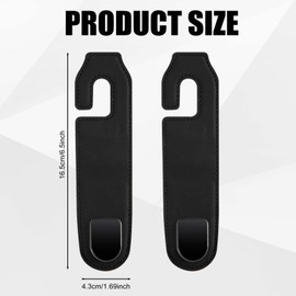 PEUTIER 2pcs Car Seat Back Hook, Leather Car Seat Hooks Car Headrest Hook Auto Seat Hook Hangers Storage Organizer Car Inside Accessories for Purse Umbrellas Handbag (Black)