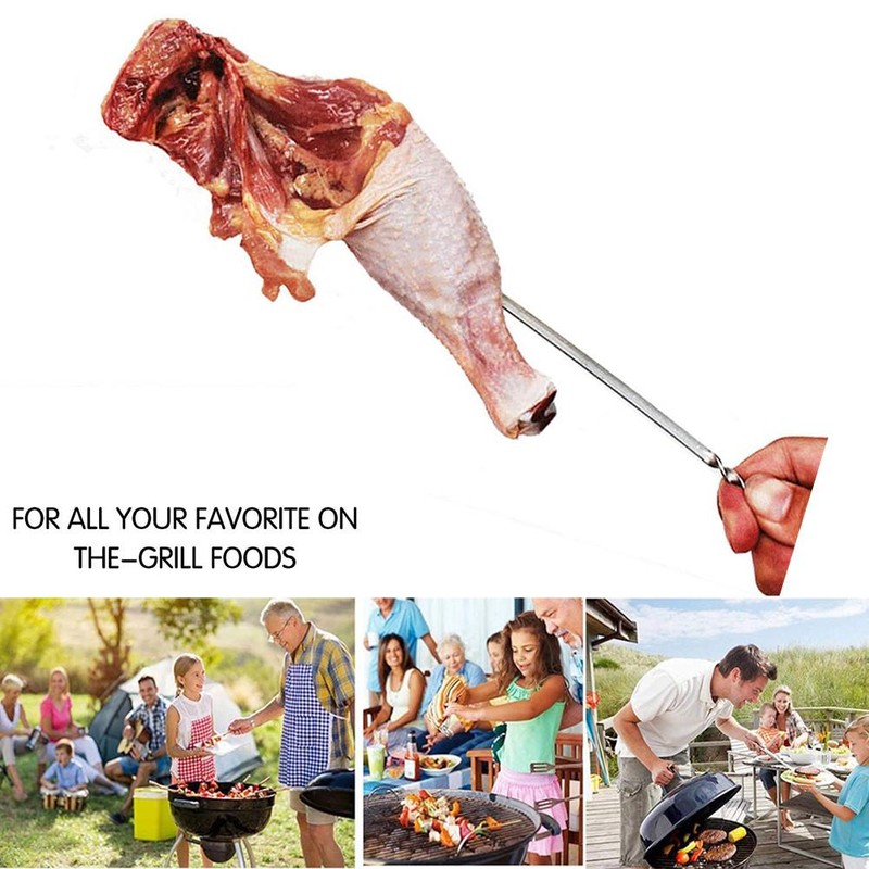 10 Pieces Stainless Steel Barbeque Grilling Skewers Outdoor Camping Barbecue
