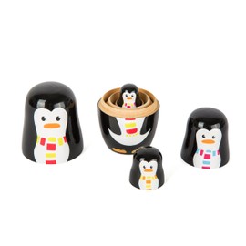 Small Foot 10619 Matryoshka Penguin Figures Made of Wood in Four Different Sizes and Colours, Teaches Hand-Eye Coordination and is Suitable as a Decoration