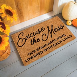 Evergreen Funny Coir Doormat | Excuse The Mess Front Door Mat for Outdoor Indoor Entrance | 28x16 Inches | Non-Slip Backing Doorway All Season Mat for Porch Patio Floor | New Home Housewarming Gift