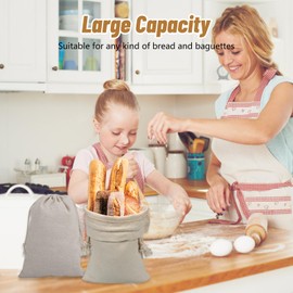 Bolsa de Lino para Pan, Bolsa para Pan de 6 Piezas con Cordón, Rectángulo 30 × 40cm, Caja de Pan Reutilizable para Panes y Productos de Panadería de Todo Tipo