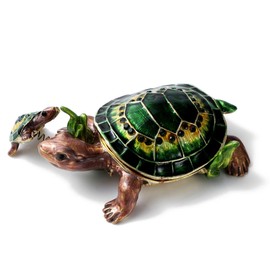 NIODAY Hand Painted Trinket Box Enamel Vintage Jewelry Box Hinged Metal Jewelry Organizer Decorative Treasure Box Unique Gifts Turtles